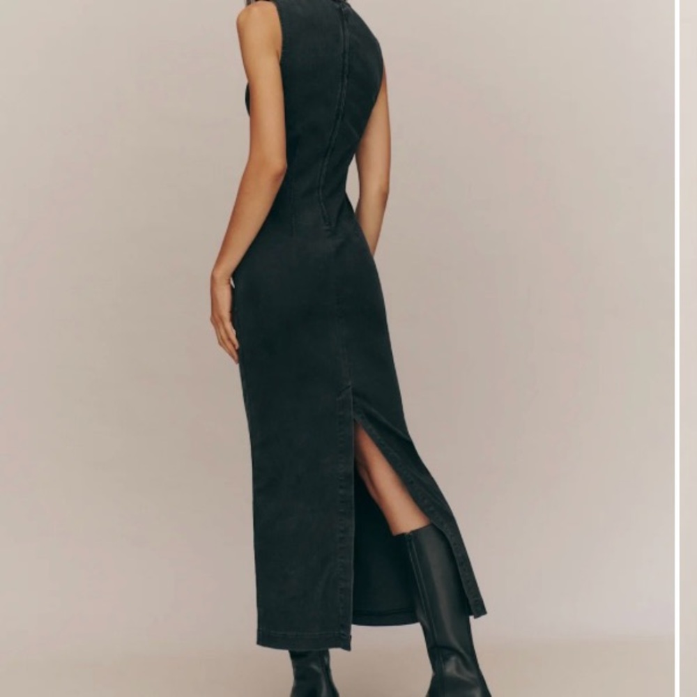 Reformation Kendi Denim Midi Dress Washed Black Sz 12 - Picture 2 of 10